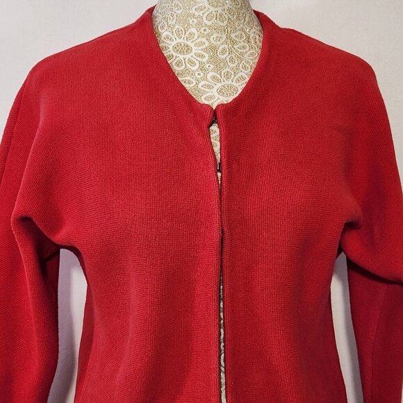 Chico's Size 2/12-L Red Long Sleeve 3/4 Clasp Front Cardigan Sweater Jacket City - Picture 2 of 15